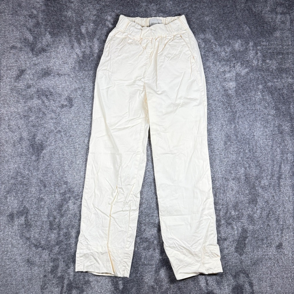 Everlane Organic Cotton Elastic Waist Straight Leg Pants Cream XXS